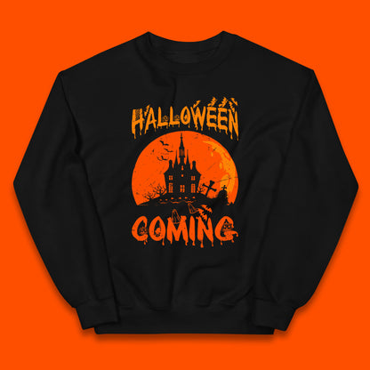 Halloween Coming Horror Scary Ghost Haunted House Spooky Season Kids Jumper
