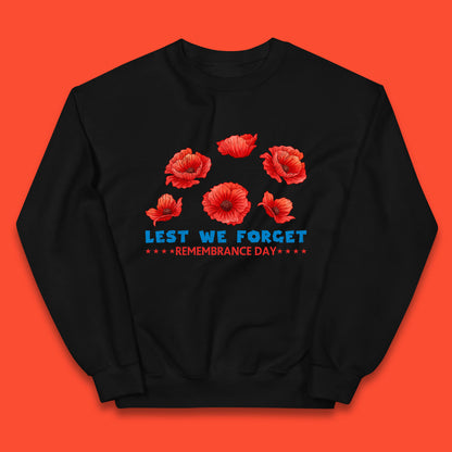 Lest We Forget Remembrance Day Poppy Flowers British Armed Forces Day Kids Jumper