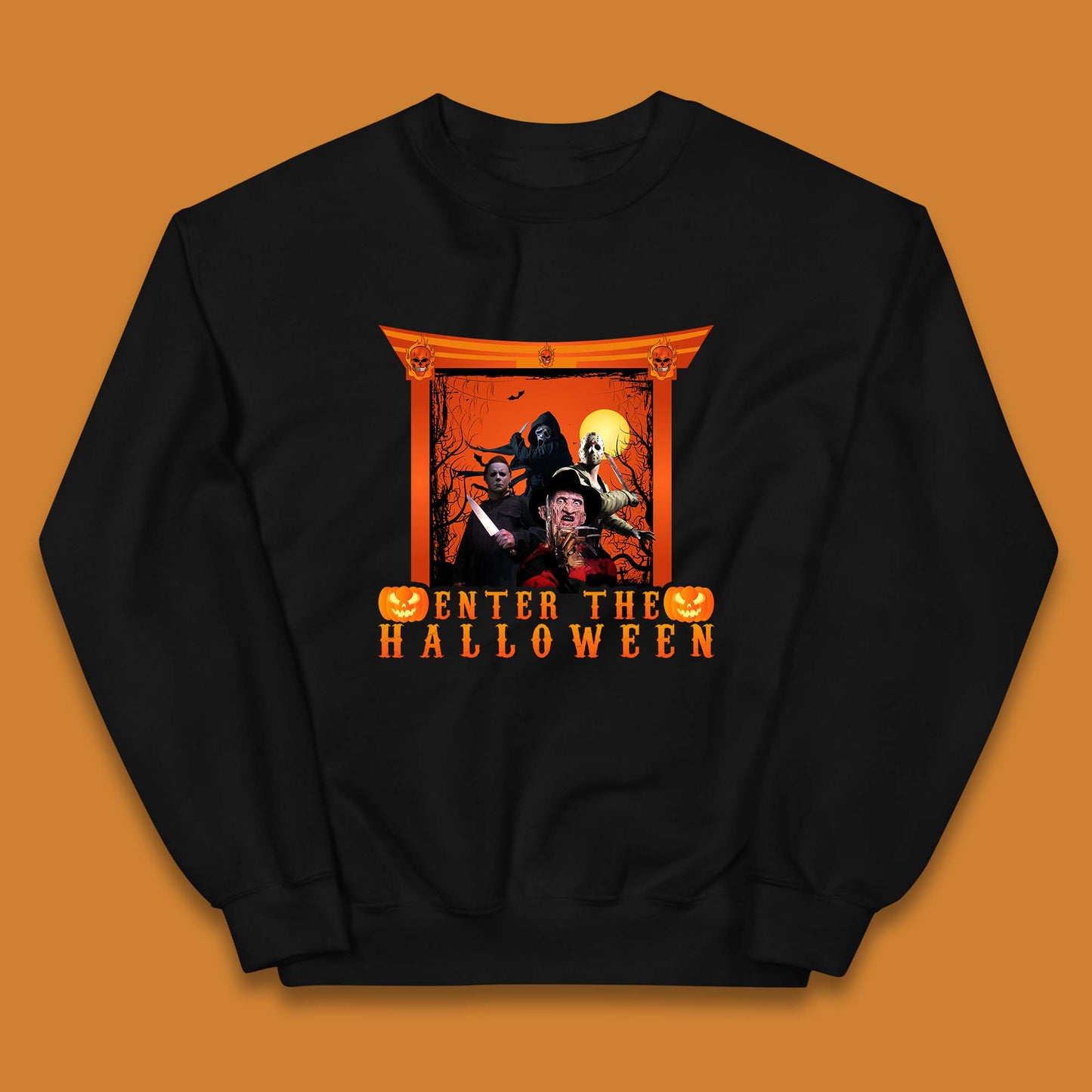 Enter The Halloween Horror Movie Characters Friends Halloween Villians Serial Killers Kids Jumper
