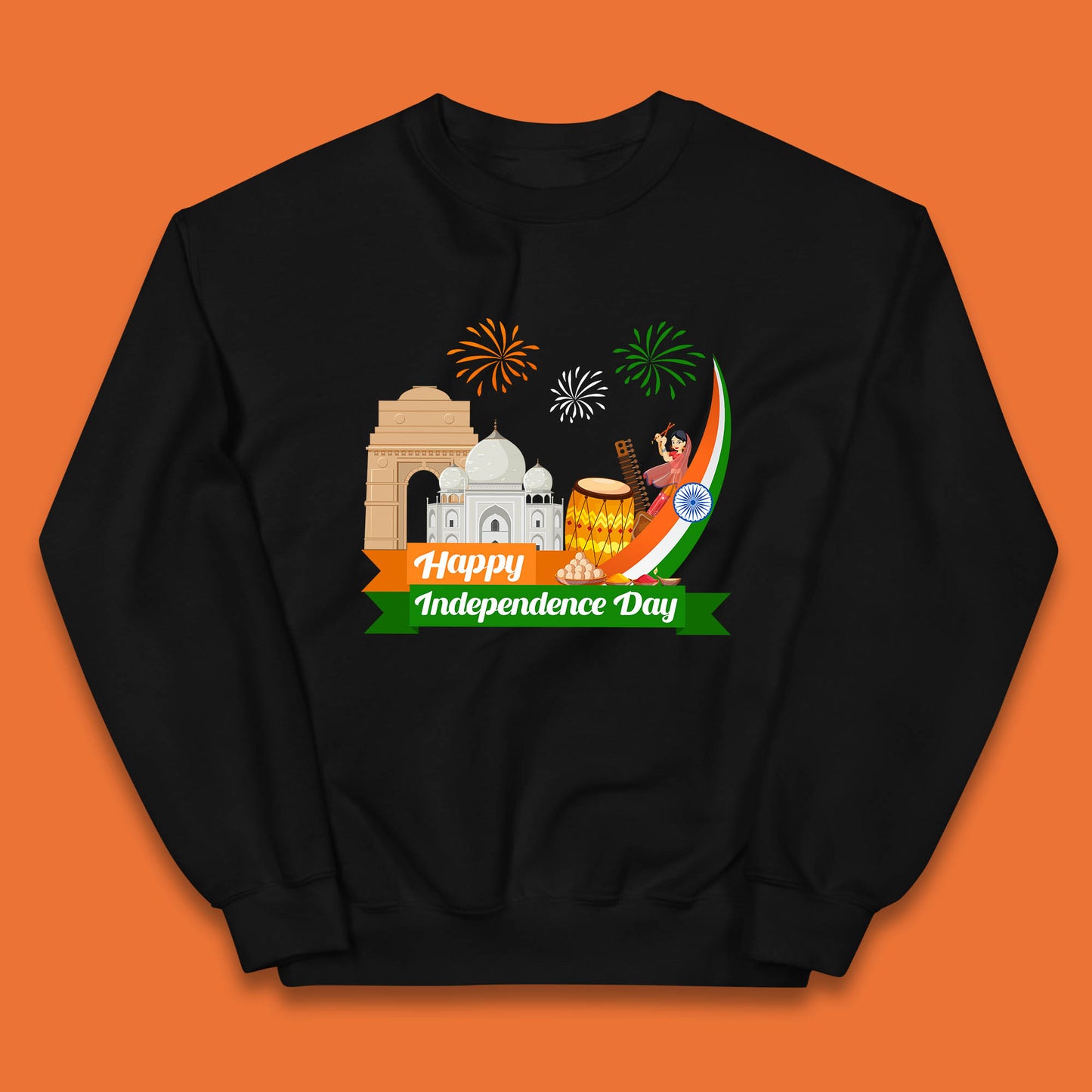 Happy India Independence Day 15th August Patriotic Indian Flag India Architectural Landmarks Kids Jumper
