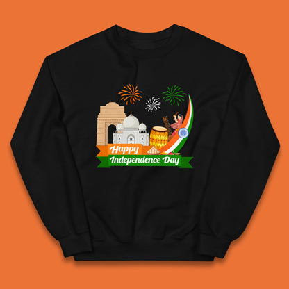 Happy India Independence Day 15th August Patriotic Indian Flag India Architectural Landmarks Kids Jumper