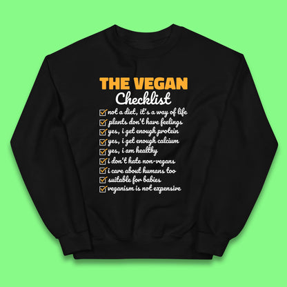 The Vegan Checklist Vegan Activism Funny Pro Vegetarian Checklist Kids Jumper