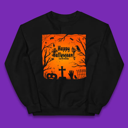 Happy Halloween Witch Hand Cross Sign Scary Pumpin Spooky Terrific Halloween Night Kids Jumper