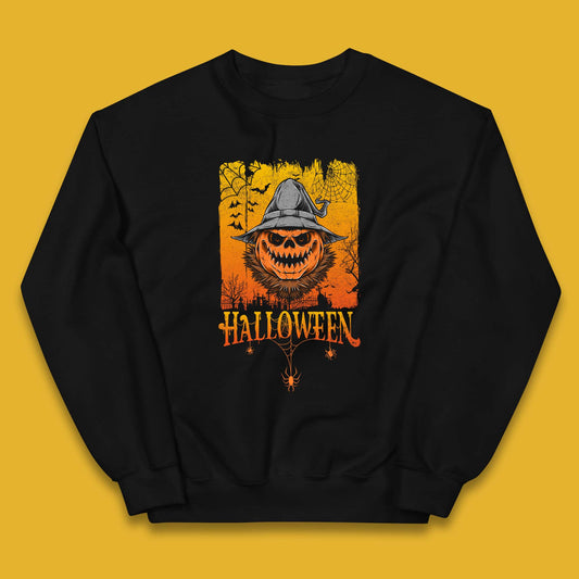 Angry Halloween Scary Evil Pumpkin Funny Pumpkin Head With Fire Eyes Scary Spooky Season Kids Jumper