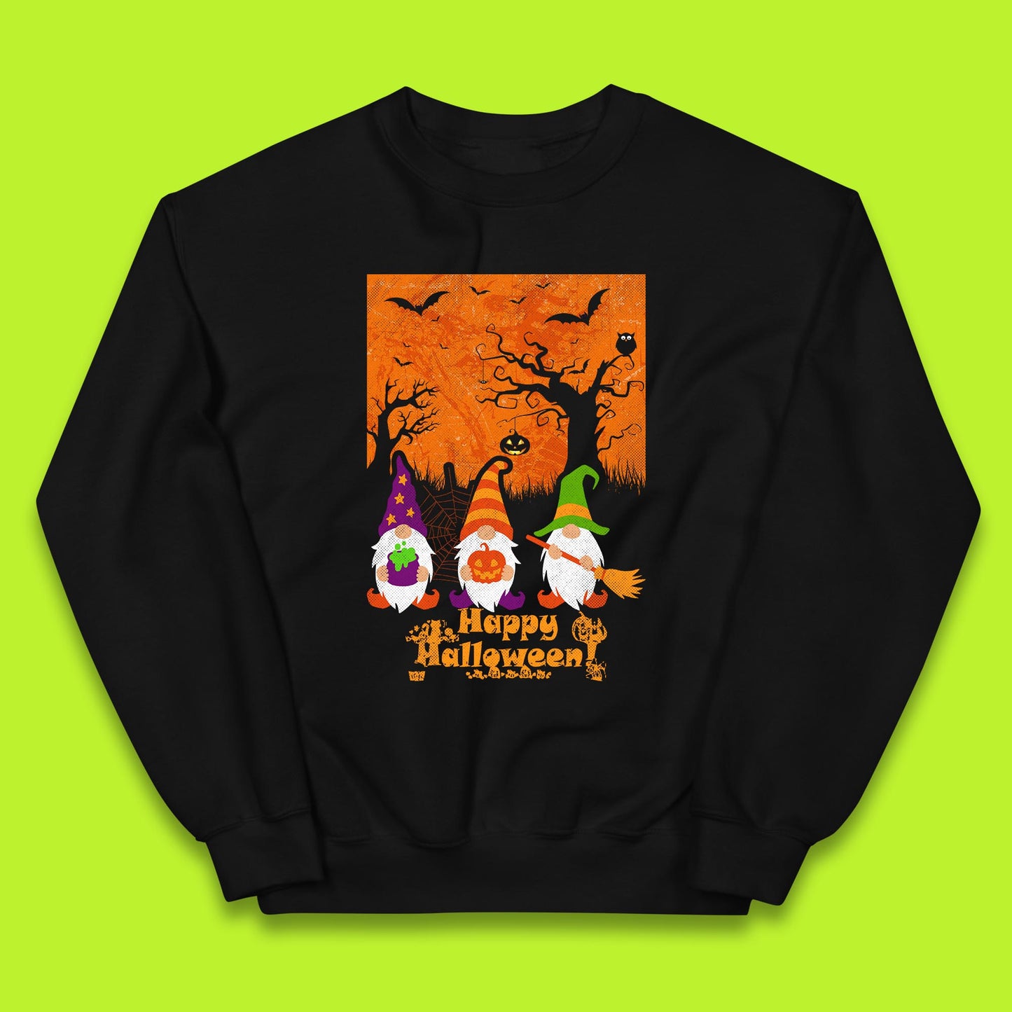 Happy Halloween Gnomies Spooky Witch Gnomes Scary Halloween Trees Gnome Lover Kids Jumper