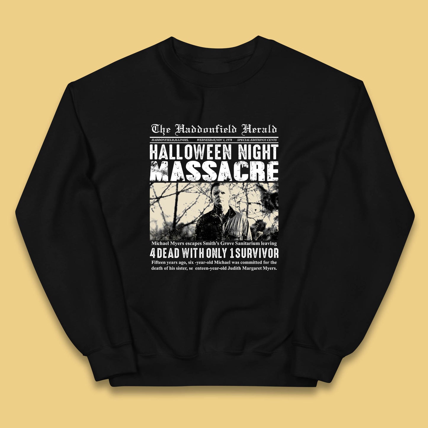 Vintage Halloween Night Massacre 1978 Halloween Newspaper Horror Michael Myers Kids Jumper