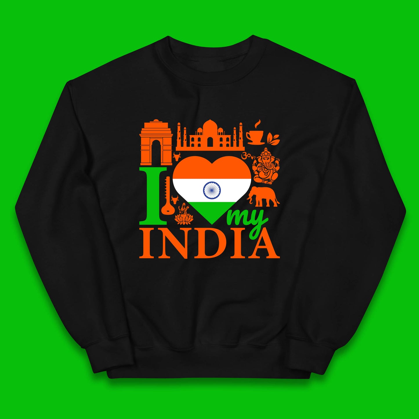 I Love My India Patriotic Indian Flag 15th August Independence Day Kids Jumper