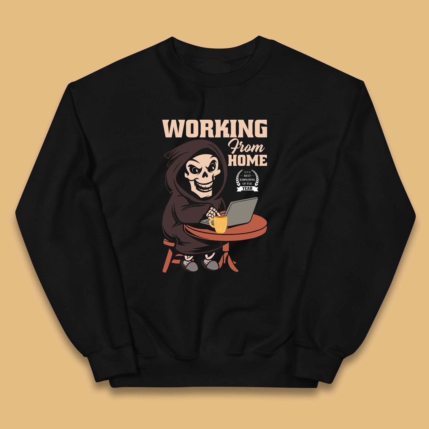 Working From Home Best Employee Of The Year Funny Death Halloween Kids Jumper
