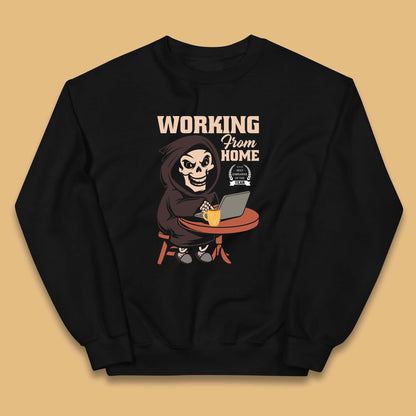 Working From Home Best Employee Of The Year Funny Death Halloween Kids Jumper