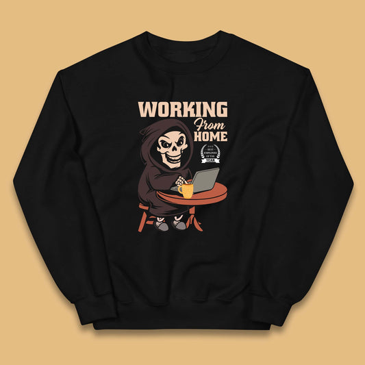 Working From Home Best Employee Of The Year Funny Death Halloween Kids Jumper