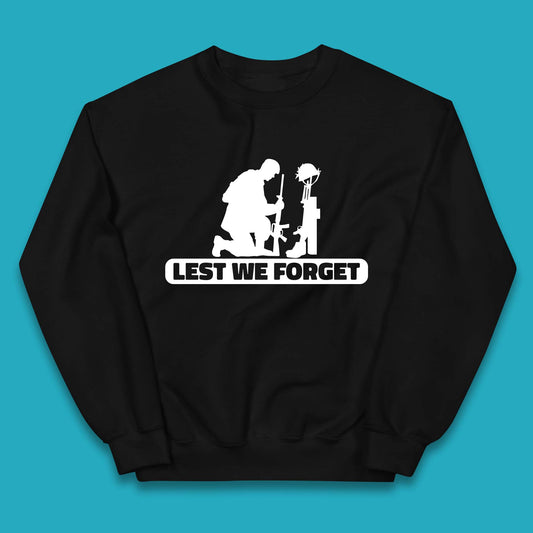Lest We Forget Kneeling Soldier Remembrance Day British Armed Forces Day Kids Jumper