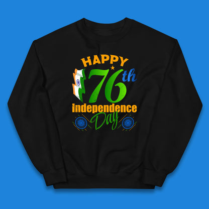 Happy India 76th Independence Day 15th August Patriotic Indian Flag Kids Jumper