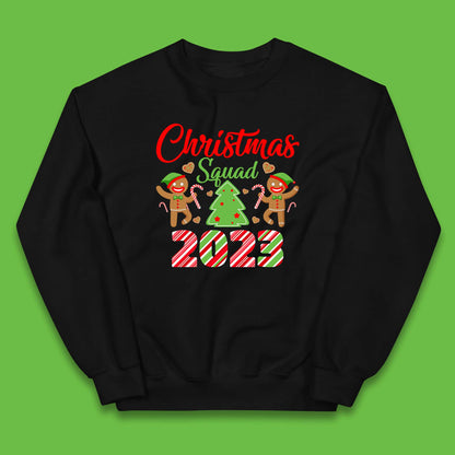 Christmas Squad 2023 Christmas Tree Xmas Gingerbread Man with Candy Cane Kids Jumper