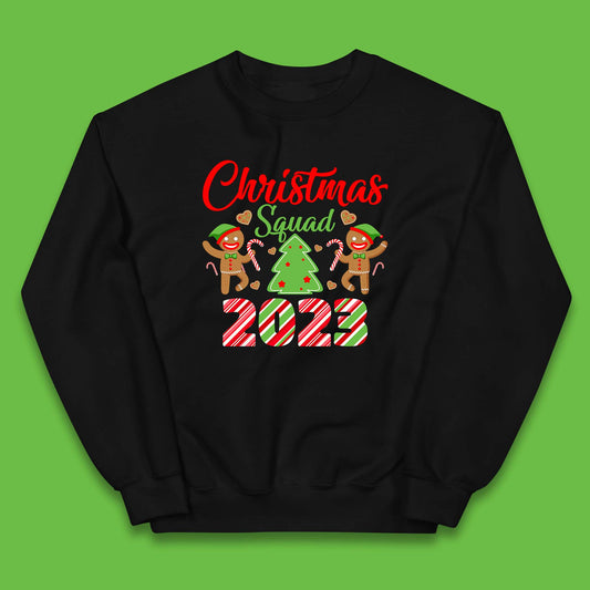 Christmas Squad 2023 Christmas Tree Xmas Gingerbread Man with Candy Cane Kids Jumper