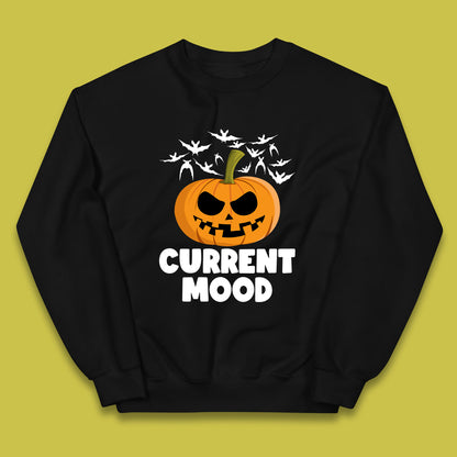 Current Mood Halloween Pumpkin Ghost Evil Scary Smile Face Horror Jack-o-lantern Kids Jumper