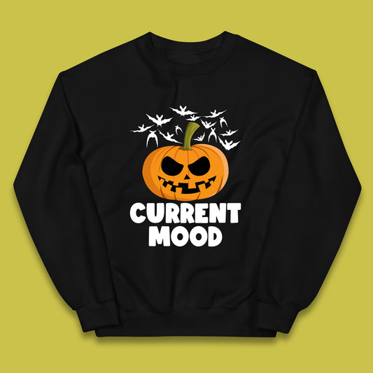 Current Mood Halloween Pumpkin Ghost Evil Scary Smile Face Horror Jack-o-lantern Kids Jumper