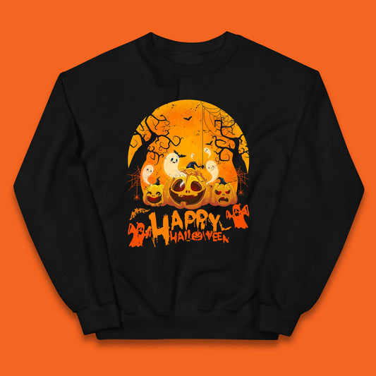 Happy Halloween Jack O Lantern Pumpkins Scary Boo Ghost Haunted Trees Kids Jumper