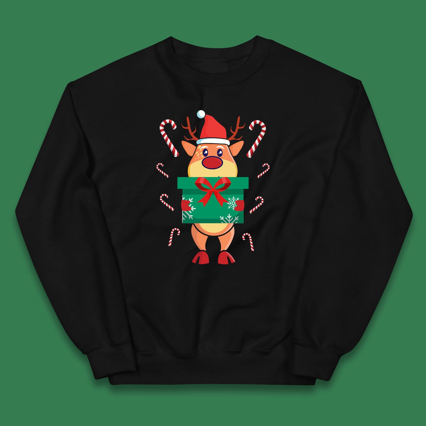 reindeer holding gift christmas jumper