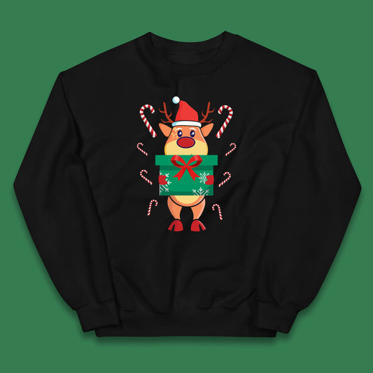 reindeer holding gift christmas jumper