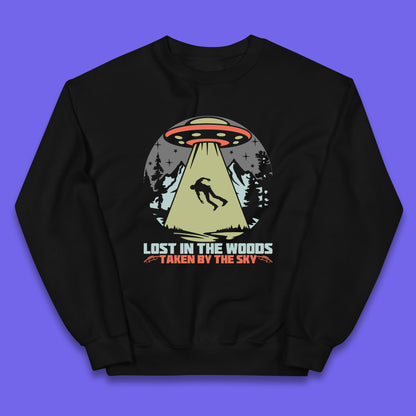 Lost In The Woods Taken By Sky Bigfoot Funny Sasquatch Getting Abducted By Aliens Camping Kids Jumper