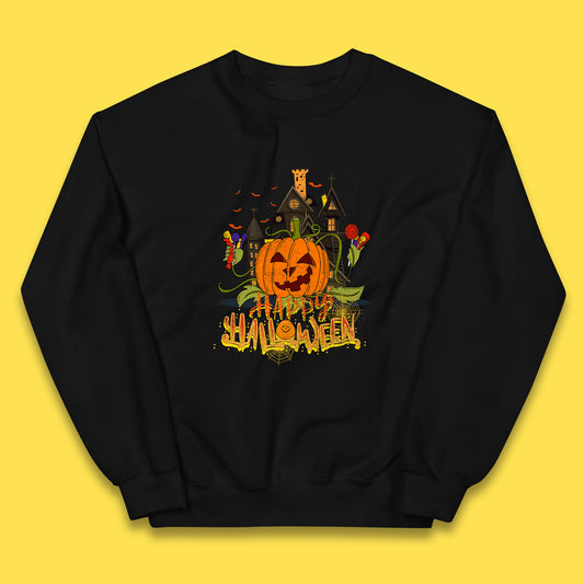 Happy Halloween Spooky Haunted House Halloween Pumpkin Horror Scary Jack-o-lantern Kids Jumper