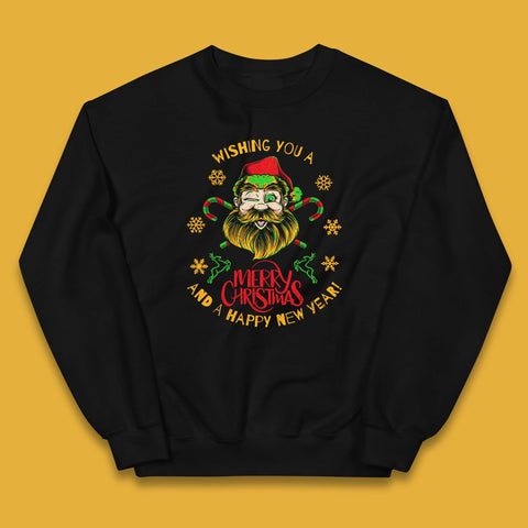 Wishing You A Merry Christmas And A Happy New Year Santa Claus Eye Winking Xmas Kids Jumper