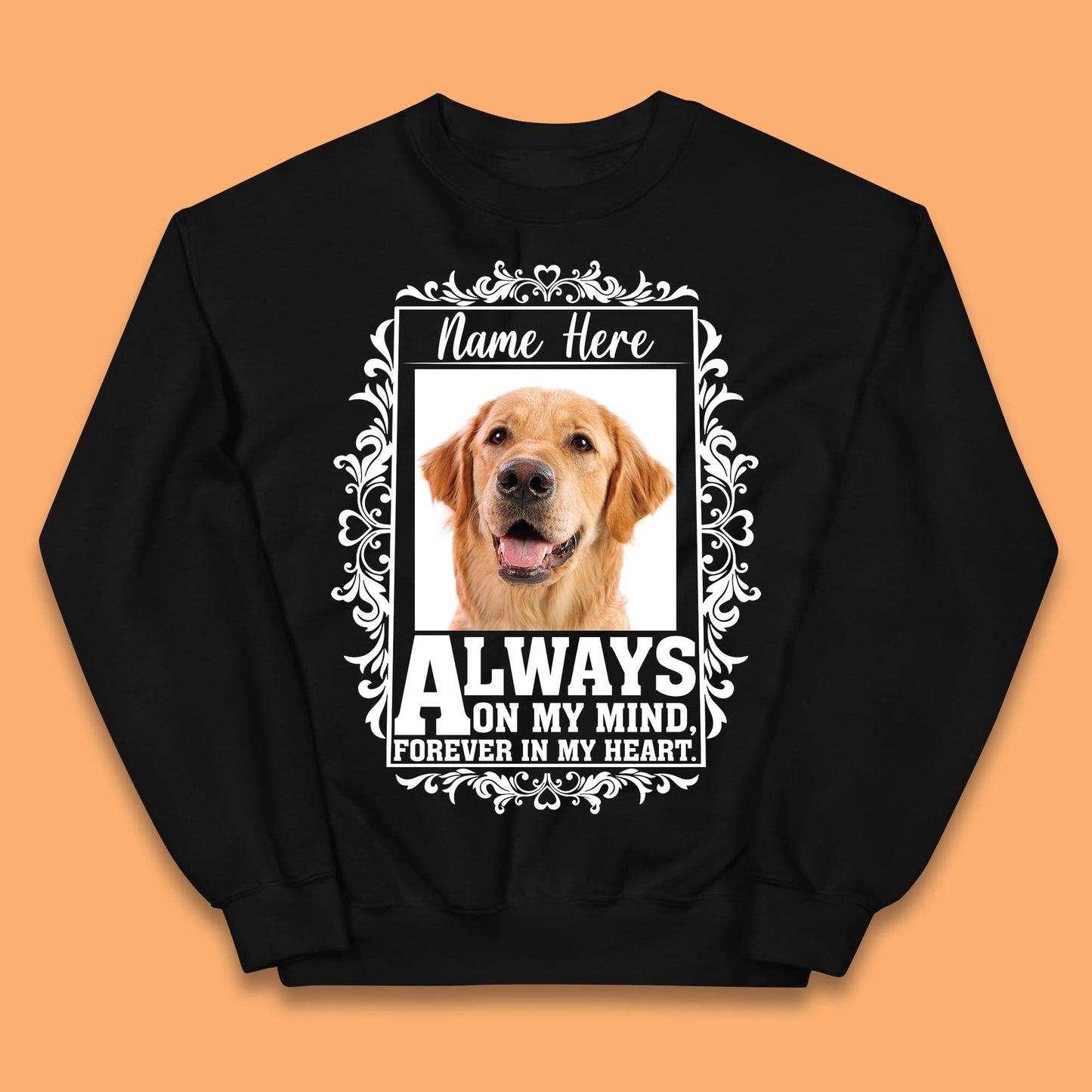 Personalised Pet Always On My Mind Forever In My Heart Custom Photo Memorial Kids Jumper