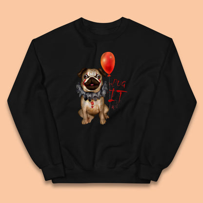 Pug IT Pennywise Clown Dog Spoof Halloween Pug Dog Costume Horror Movie Serial Killer Kids Jumper