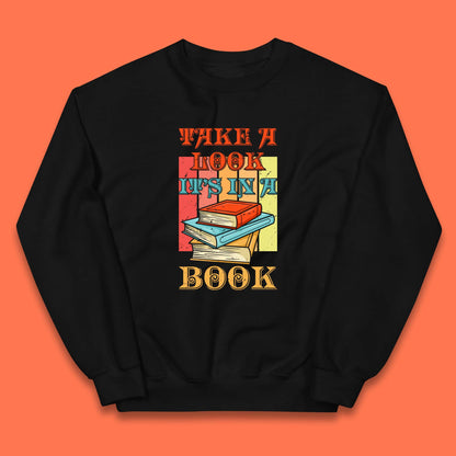 Take A Look It's In A Book Retro Reading Book Lover Bookish Librarian Kids Jumper