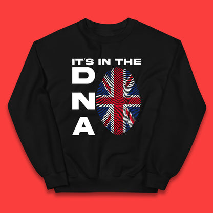 It's In My DNA Uk Union Jack Flag Fingerprint United Kingdom London Souvenirs British Flag Kids Jumper