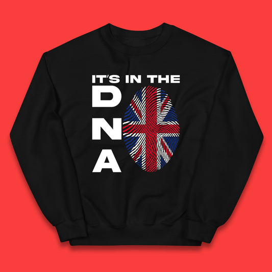 It's In My DNA Uk Union Jack Flag Fingerprint United Kingdom London Souvenirs British Flag Kids Jumper