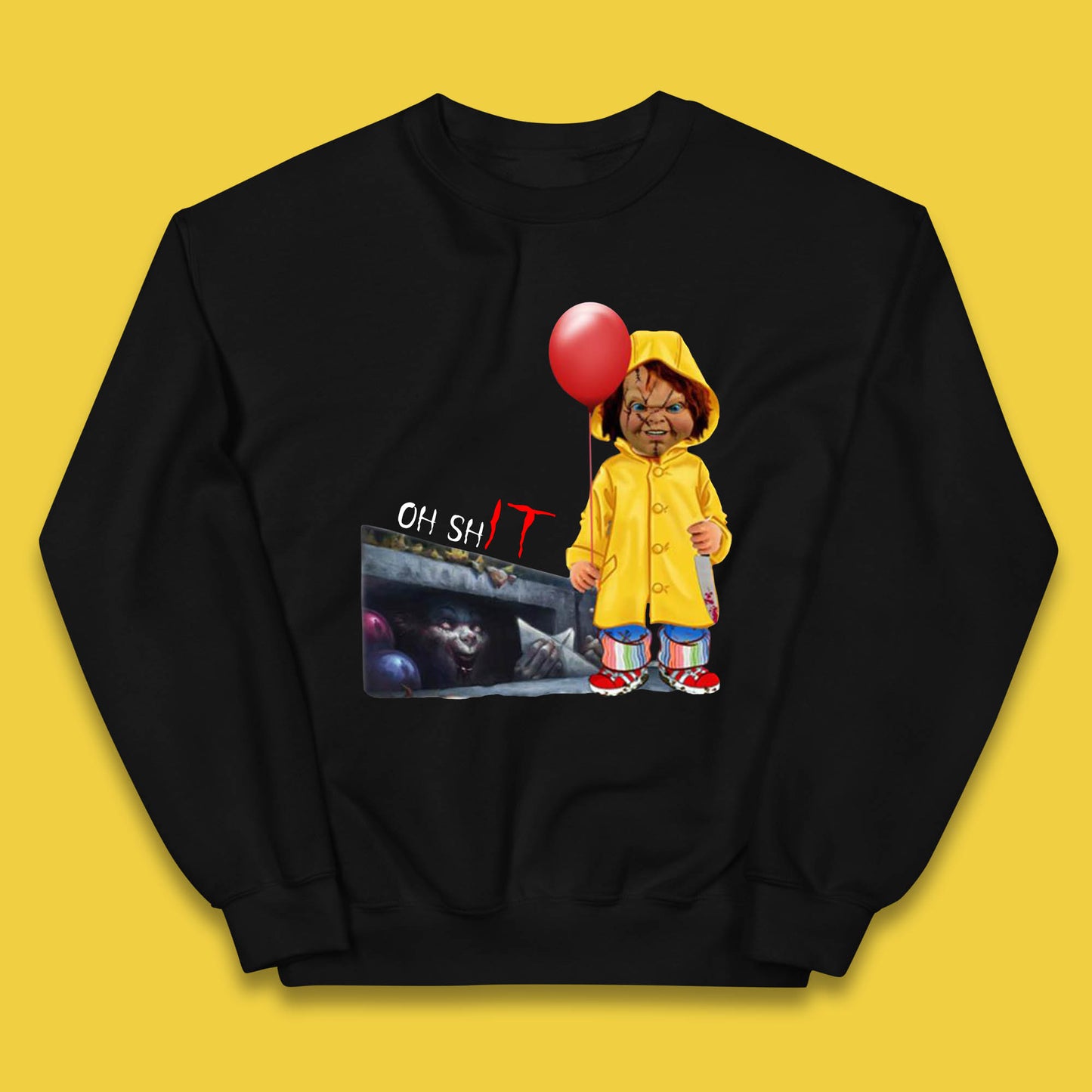 Oh Shit Pennywise Chucky Clown Spoof Halloween IT Pennywise Clown Horror Movie Character Kids Jumper