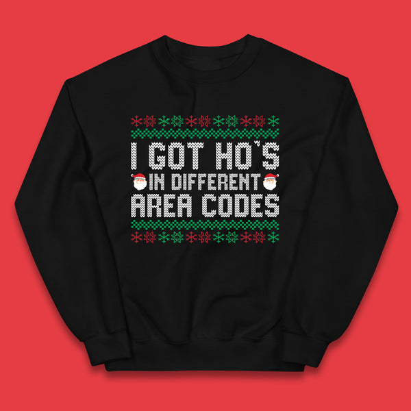I Got  Ho's in Different Area Codes Christmas Santa Claus Funny Ugly Xmas Kids Jumper