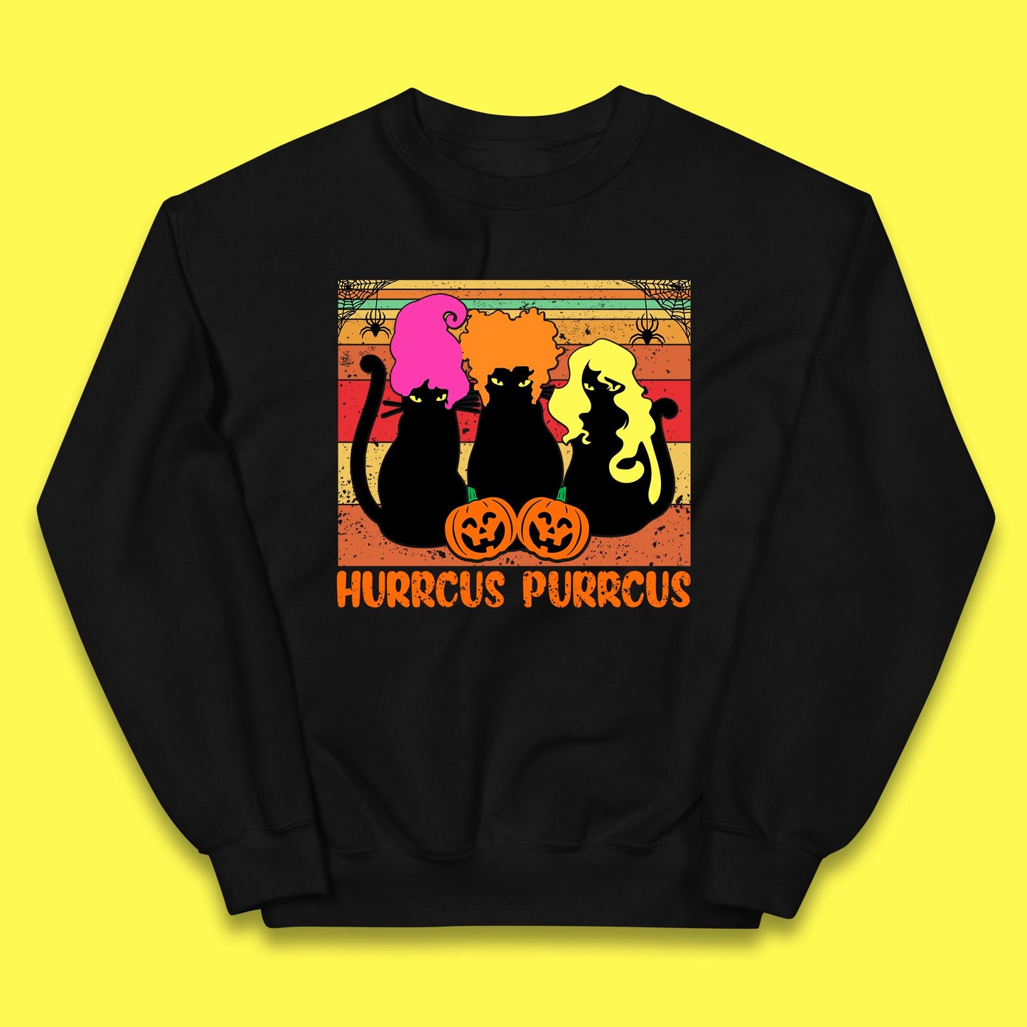 Vintage Halloween Witches Hurrcus Purrucs Scary Cat Horror Pumpkin Faces Hocus Pocus Halloween Costume Kids Jumper
