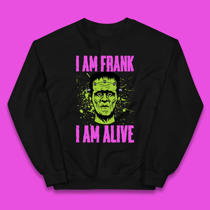 I Am Frank I Am Alive Halloween Green Frankenstein Monster Zombie Horror Face Kids Jumper