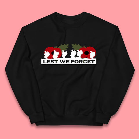 Lest We Forget Remembrance Day Armed Force Day Poppy Flower Soldiers Kids Jumper