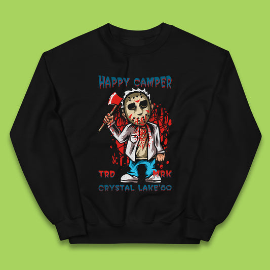 Happy Camper Crystal Lake 1980s Jason Voorhees Vintage Halloween Horror Movie Kids Jumper