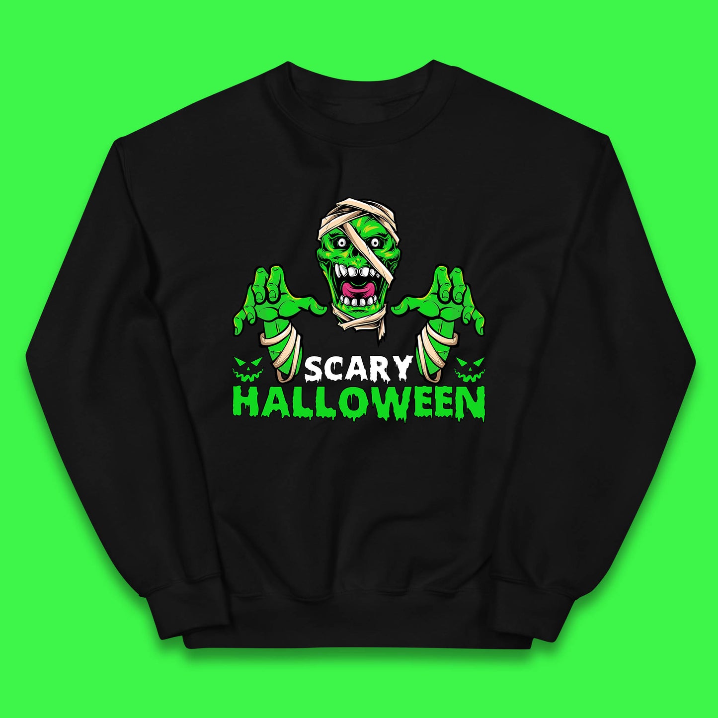 Scary Halloween Skull Zombie Mummy Horror Monster Zombie Hands Scary Vibes Kids Jumper