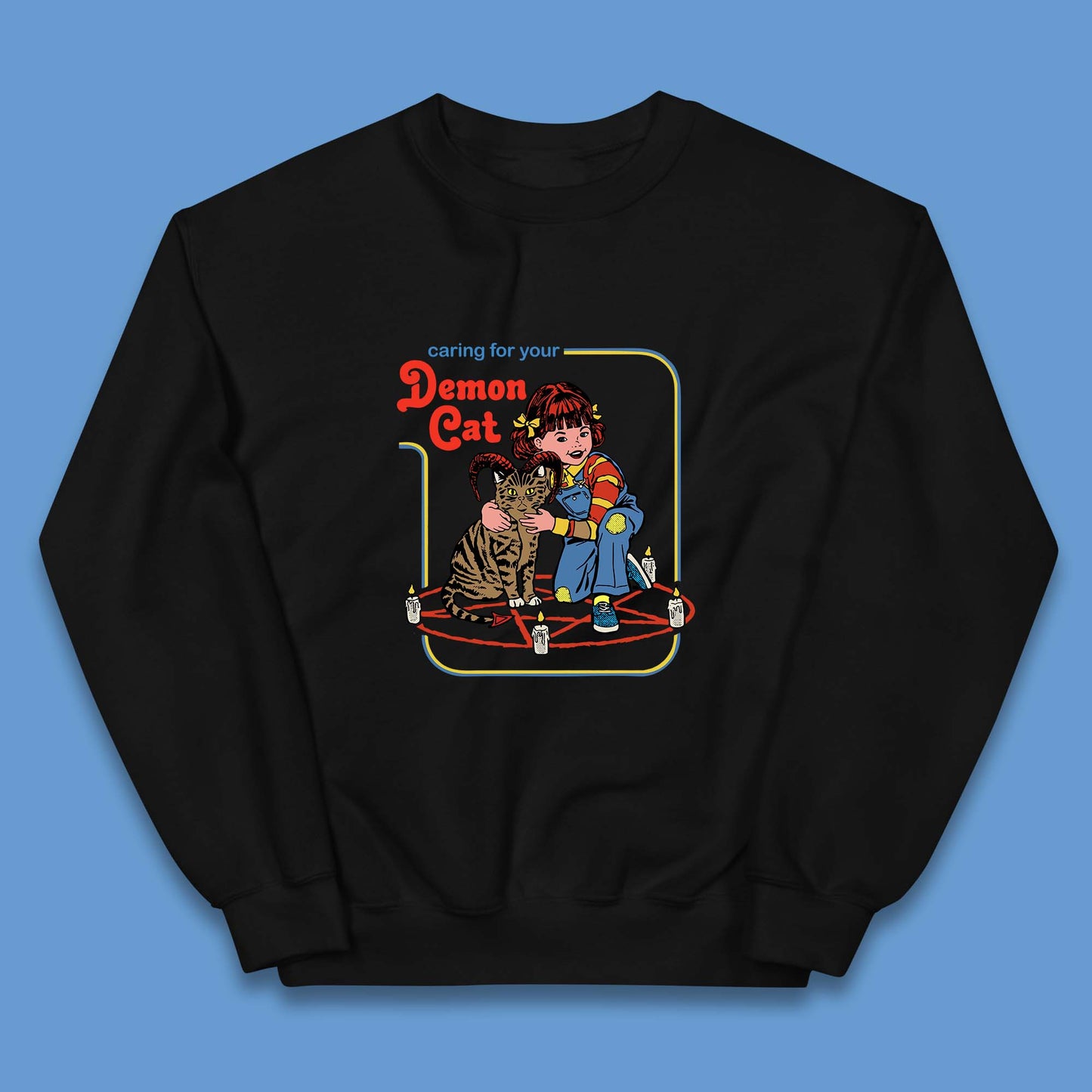 Caring For Your Demon Cat Creepy Incantation Halloween Aesthetic Cat Kids Jumper