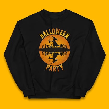 Halloween Party Flying Witch Horror Scary Spooky Season Scary Boo With Full Moon Kids Jumper