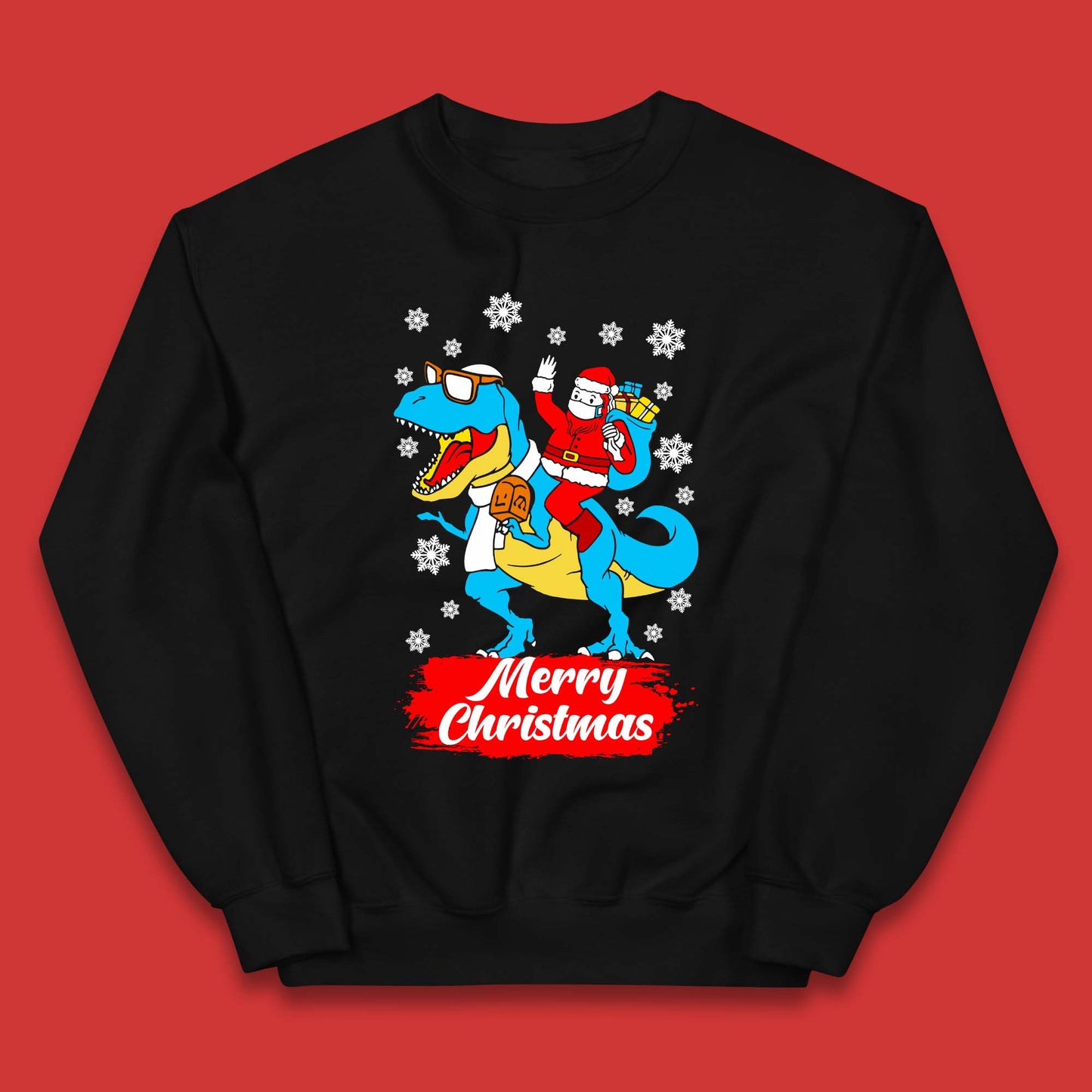 Santa Claus Riding T-Rex Christmas Kids Jumper