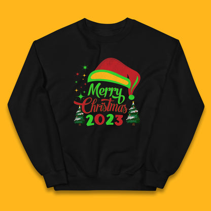Merry Christmas 2023 Elf Hat Christmas Trees Xmas Gift Kids Jumper