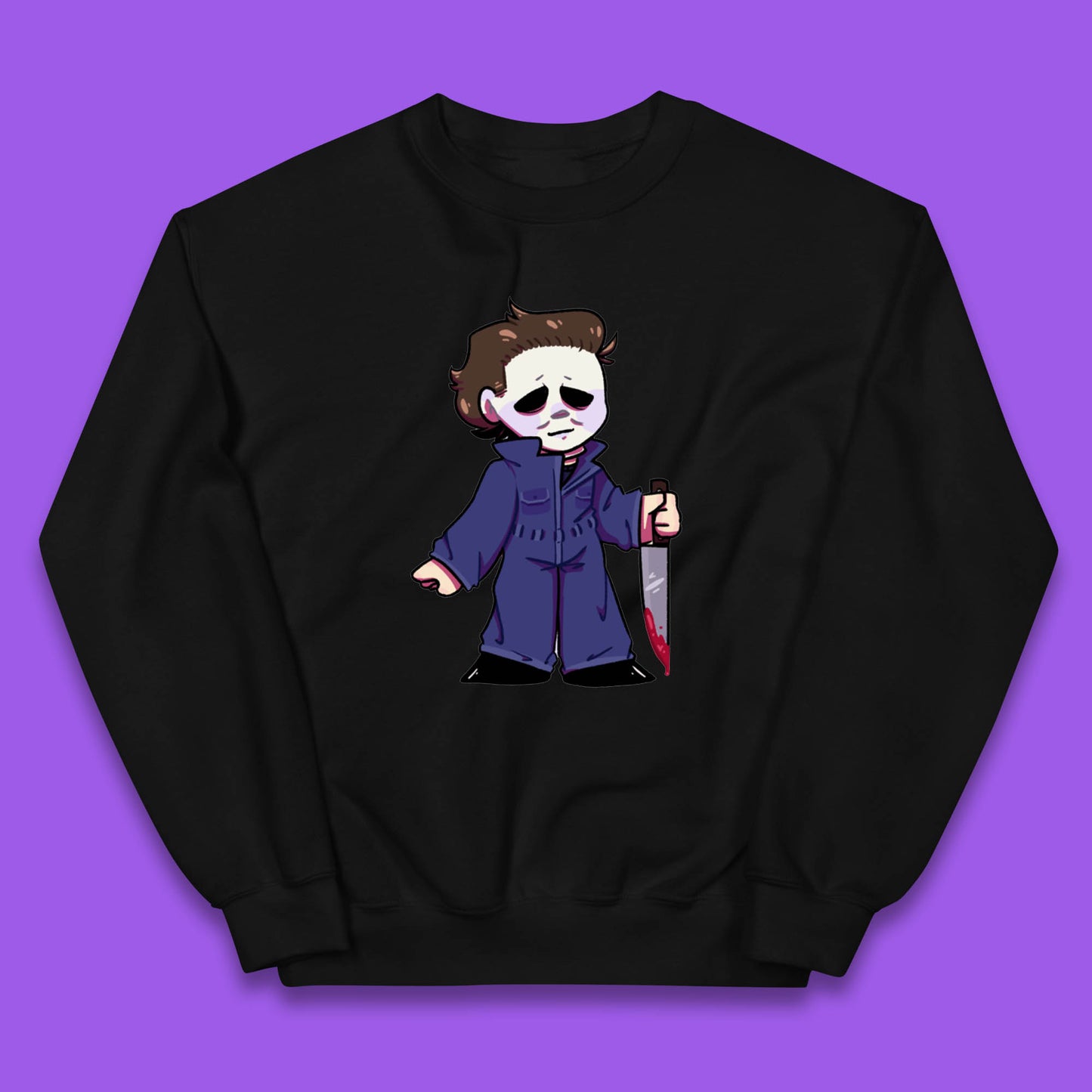 Chibi Michael Myers Holding Bloody Knife Halloween Serial Killer Horror Movie Character Kids Jumper