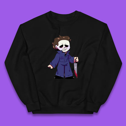 Chibi Michael Myers Holding Bloody Knife Halloween Serial Killer Horror Movie Character Kids Jumper