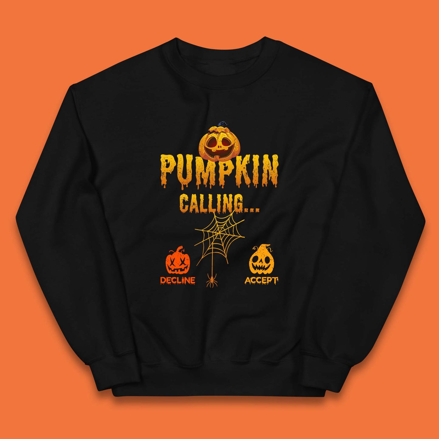 Halloween Pumpkin Calling Accept Decline Funny Jack O Lantern Horror Scary Phone Call Kids Jumper