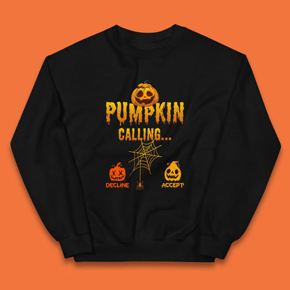 Halloween Pumpkin Calling Accept Decline Funny Jack O Lantern Horror Scary Phone Call Kids Jumper