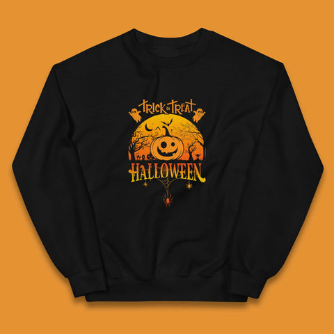 Trick Or Treat Halloween Pumpkin Haunted Trees Scary Spooky Season Kids Jumper