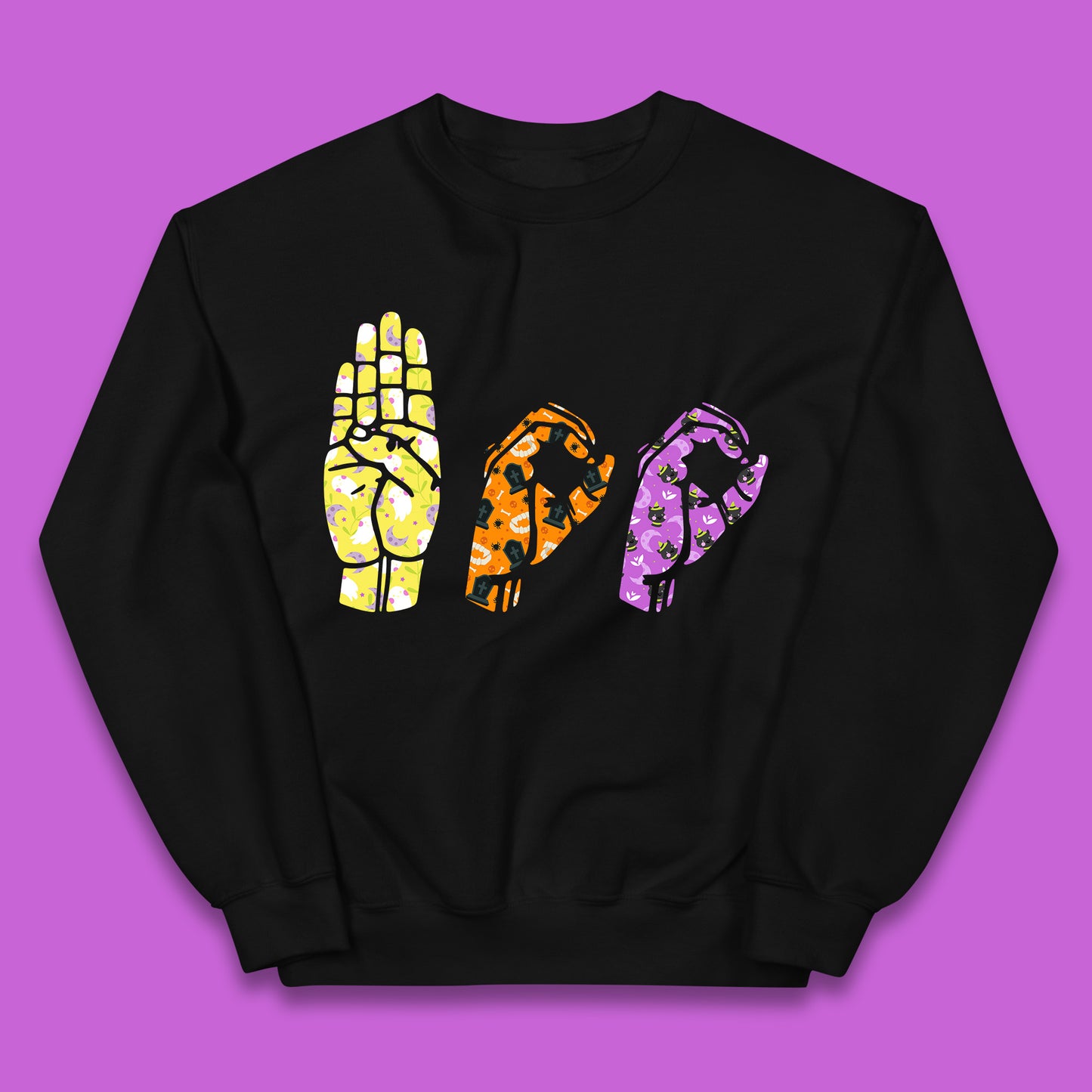 Halloween Hand Sign Language Boo Ghost American Sign Language Alphabet ASL Halloween Kids Jumper