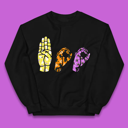 Halloween Hand Sign Language Boo Ghost American Sign Language Alphabet ASL Halloween Kids Jumper