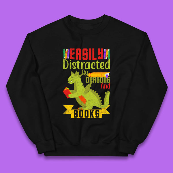 Easily Distracted By Dragons & Books Kids Jumper
